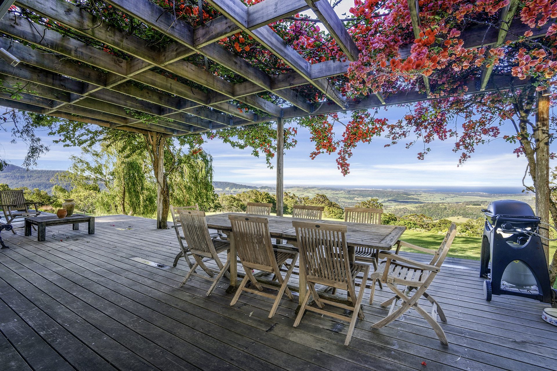 Covered pergola with valley view