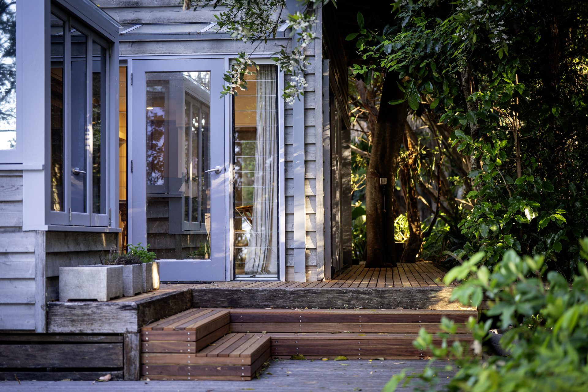 Cabin steps at dusk